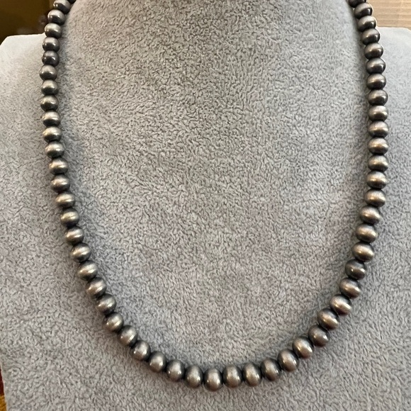❤️ 8mm 20+2” Desert Pearls Ethnic Navajo Style Southwestern Oxidized 925 27.9Gm - Picture 1 of 12